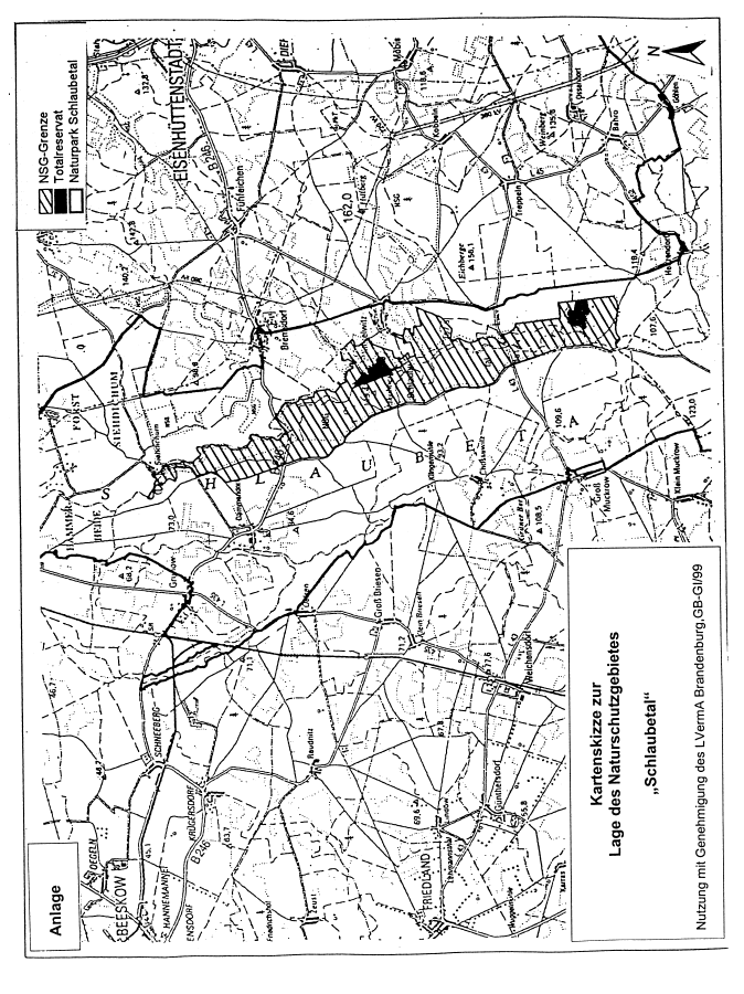 Kartenskizze zur Lage des Naturschutzgebietes "Schlaubetal"