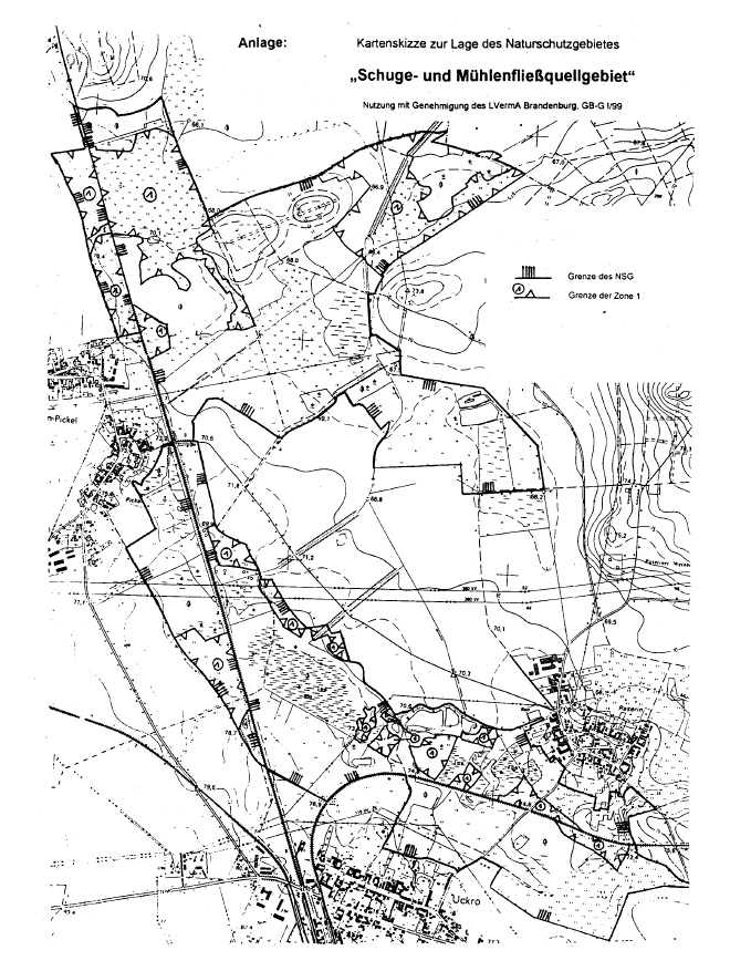 Anlage: Kartenskizze zur Lage des Naturschutzgebietes "Schuge- und Mühlenfließquellgebiet"