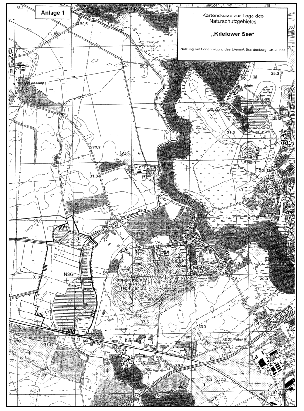 Kartenskizze zur Lage des Naturschutzgebietes "Krielower See"