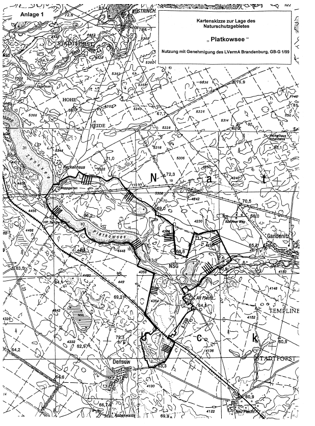 Kartenskizze zur Lage des Naturschutzgebietes "Platkowsee"