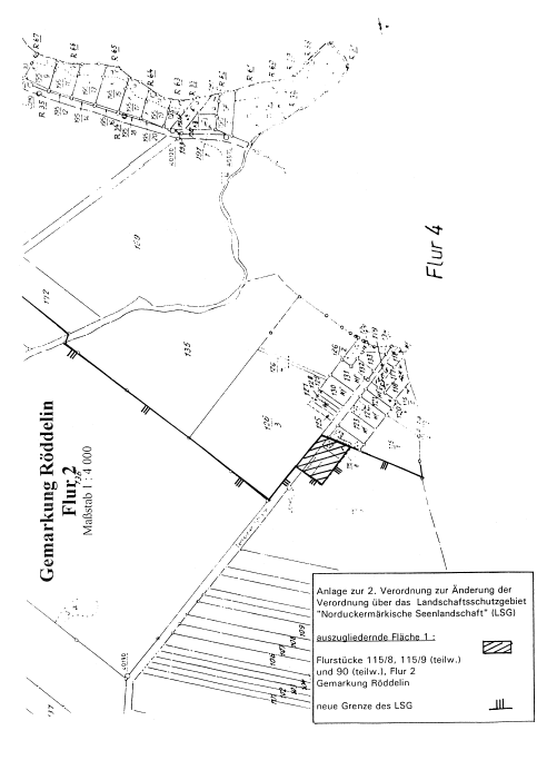 Kartenskizze der auszugliedernden Fläche 1 (Flurstücke 1 15/8; 1 15/9 - teilw. - und 90 - teilw. -; Flur 2 Gemarkung Röddelin)