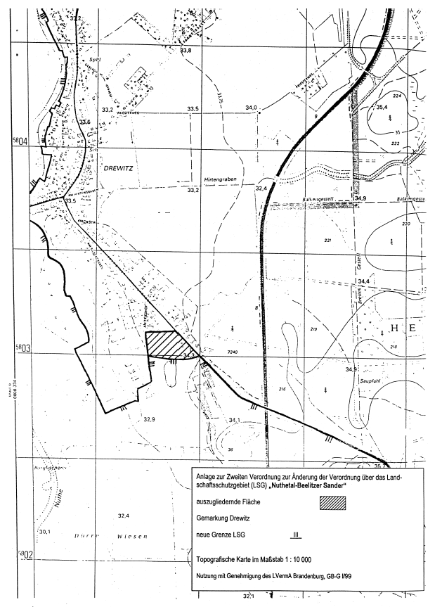 Anlage zur Zweiten Verordnung zur Änderung der Verordnung über das Landschaftsschutzgebiet "Nuthetal-Beelitzer Sander" (Grafik 1)