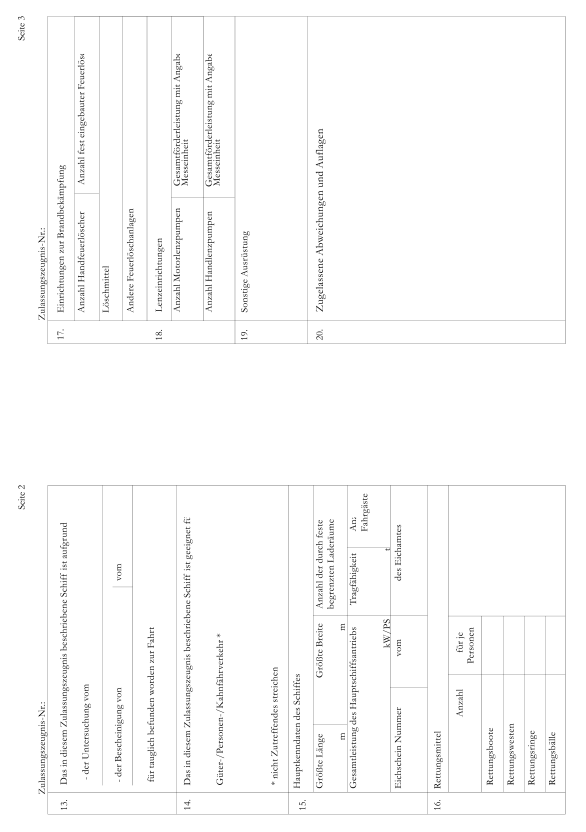 Zulassungszeugnis für Binnenschiffe - Seite 2 und 3