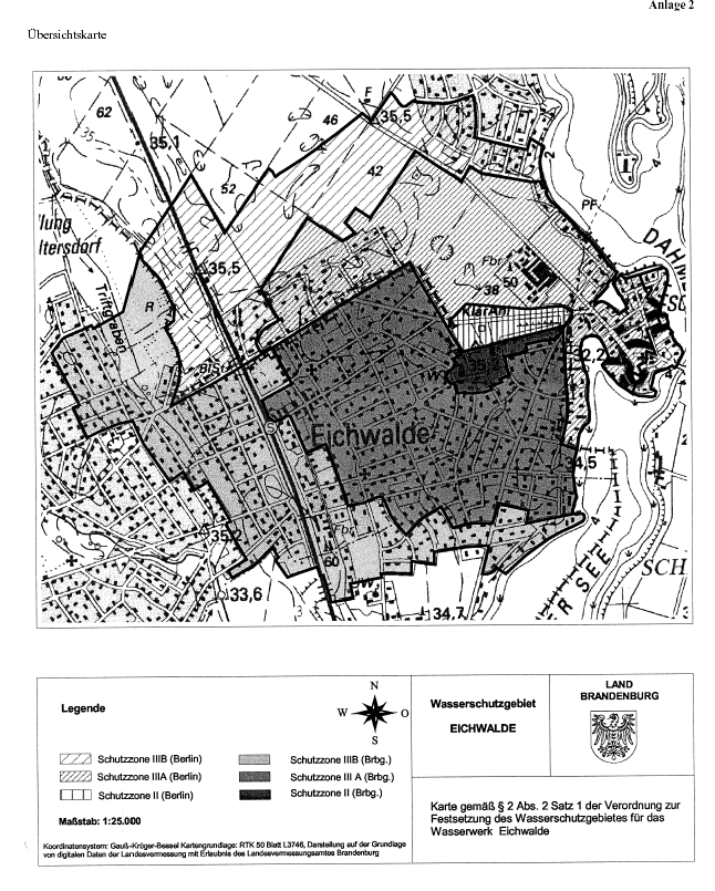 Karte gemäß § 2 Abs. 2 Satz 1 der Verordnung zur Festsetzung des Wasserschutzgebietes für das Wasserwerk Eichwalde (Übersichtskarte)