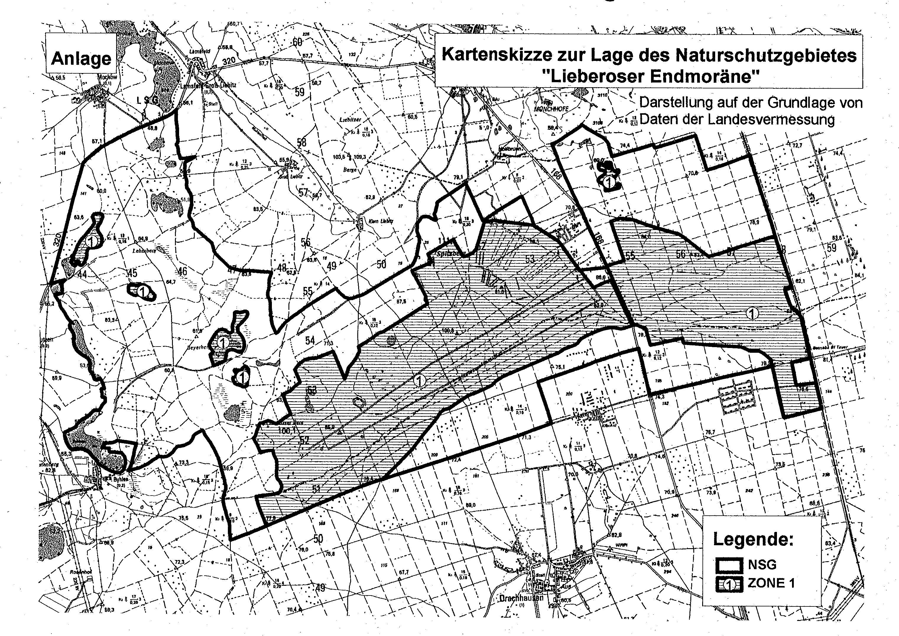 Kartenskizze zur Lage des Naturschutzgebietes "Lieberoser Endmoräne"