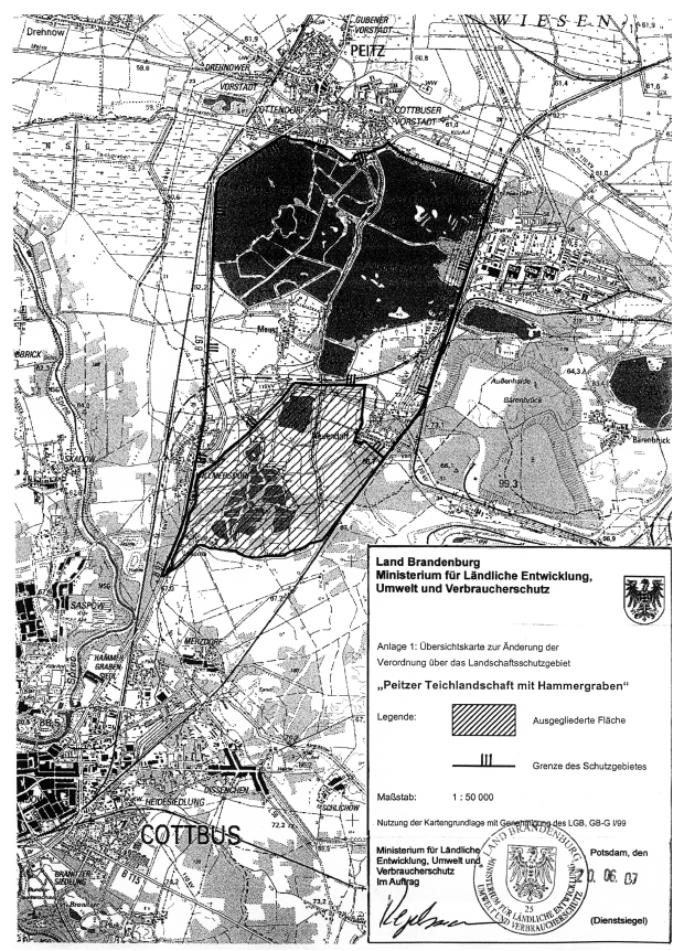 Übersichtskarte zur Änderung der Verordnung über das Landschaftsschutzgebiet "Peitzer Teichlandschaft mit Hammergraben"