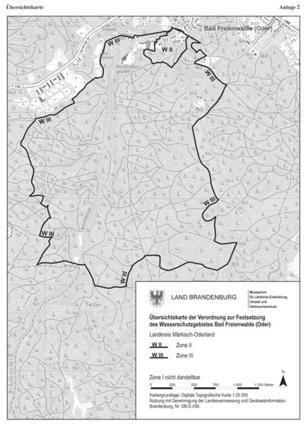 Übersichtskarte der Verorndung zur Festsetzung des Wasserschutzgebietes Bad Freienwalde (Oder)