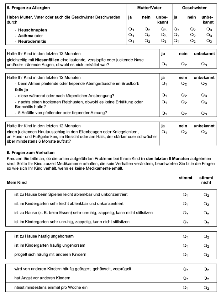 Muster eines Ärztlichen Dokumentationsbogens (Angaben zur kinderärztlichen Untersuchung Ihres Kindes - Einschulung) (Stand: 20.07.2009) - Seite 2 -