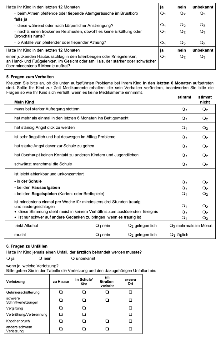 Muster eines Ärztlichen Dokumentationsbogens (Angaben zur kinderärztlichen Untersuchung Ihres Kindes - 6. Klasse) (Stand: 20.07.2009) - Seite 2 -