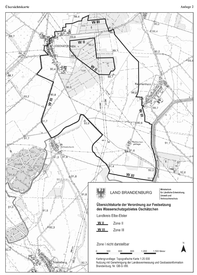 Übersichtskarte der Verordnung zur Festsetzung des Wasserschutzgebietes Oschätzchen