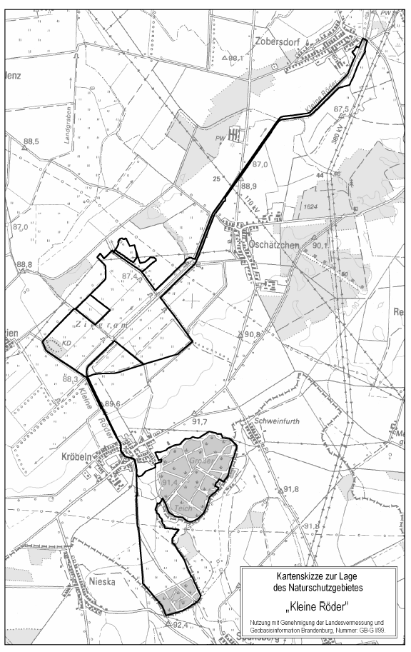 Das Naturschutzgebiet Kleine Röder im Landkreis Elbe-Elster liegt im Bereich der Stadt Bad Liebenwerda und umfasst Teile der Gemarkungen Kosilenzien, Kröbeln, Oschätzchen, Prieschka und Zobersdorf. 