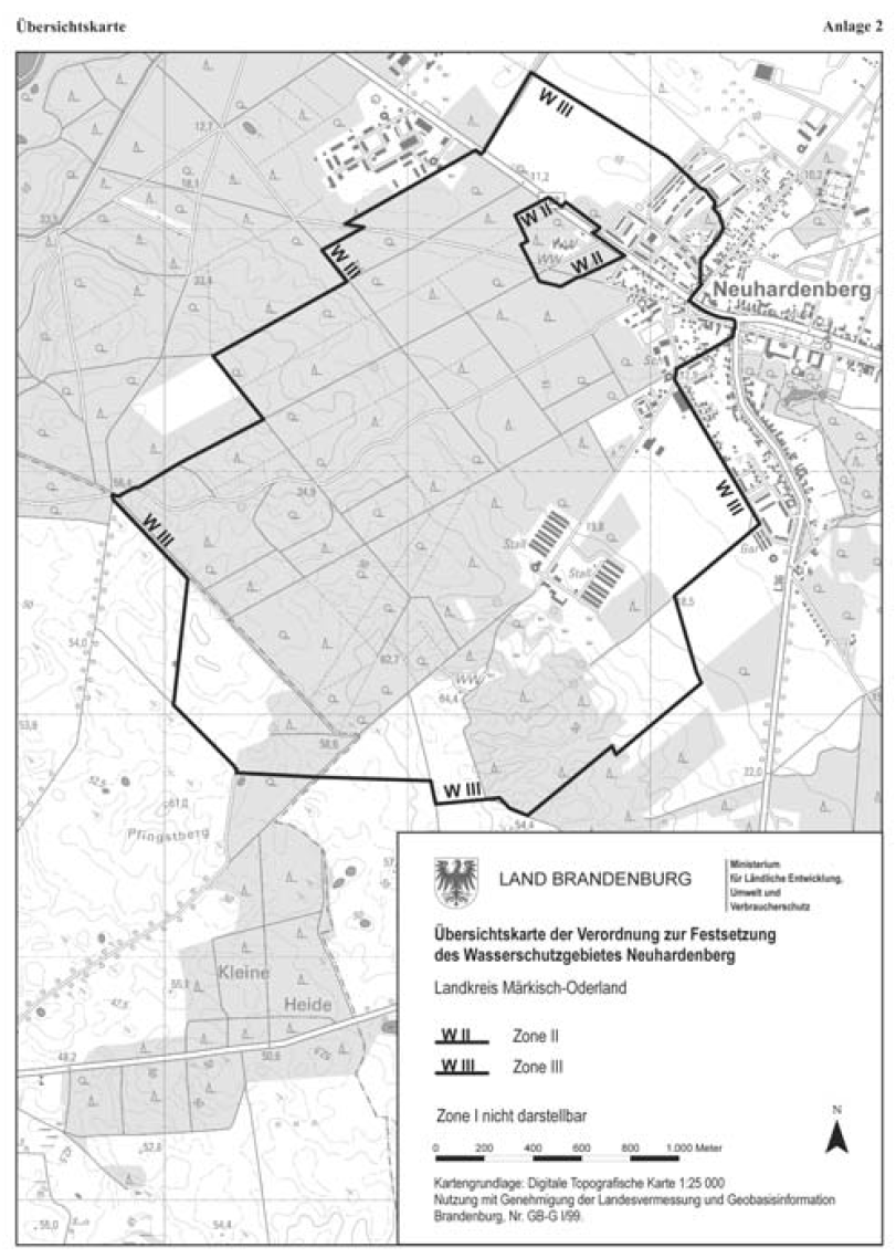 Übersichtskarte der Verordnung zur Festsetzung des Wasserschutzgebietes Neuhardenberg