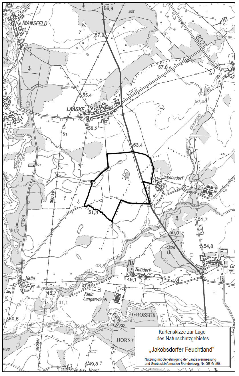 Das Naturschutzgebiet Jakobsdorfer Feuchtland liegt in der Gemeinde Groß Pankow, Gemarkung Helle, und der Gemeinde Putlitz, Gemarkung Laaske.  Das Gebiet liegt in der Nähe der Ortslage Jakobsdorf. 