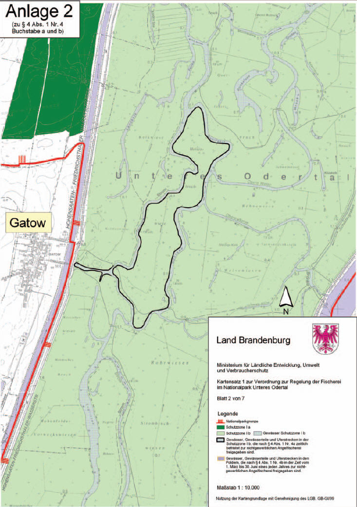 Anlage 2: Kartensatz 1 zur Verordnung zur Regelung der Fischerei im Nationalpark „Unteres Odertal“ zu § 4 Abs. 1 Nr. 4 Buchstabe a und b (Blatt 2)