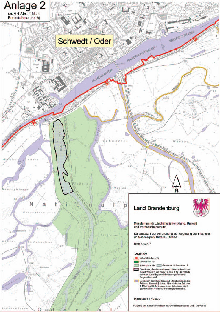 Anlage 2: Kartensatz 1 zur Verordnung zur Regelung der Fischerei im Nationalpark „Unteres Odertal“ zu § 4 Abs. 1 Nr. 4 Buchstabe a und b (Blatt 5)