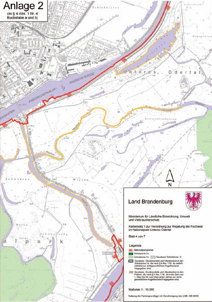 Anlage 2: Kartensatz 1 zur Verordnung zur Regelung der Fischerei im Nationalpark „Unteres Odertal“ zu § 4 Abs. 1 Nr. 4 Buchstabe a und b (Blatt 4)