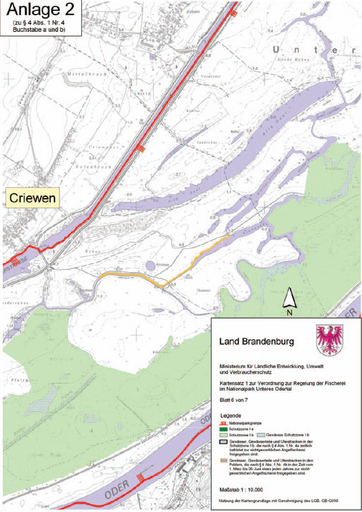 Anlage 2: Kartensatz 1 zur Verordnung zur Regelung der Fischerei im Nationalpark „Unteres Odertal“ zu § 4 Abs. 1 Nr. 4 Buchstabe a und b (Blatt 6)