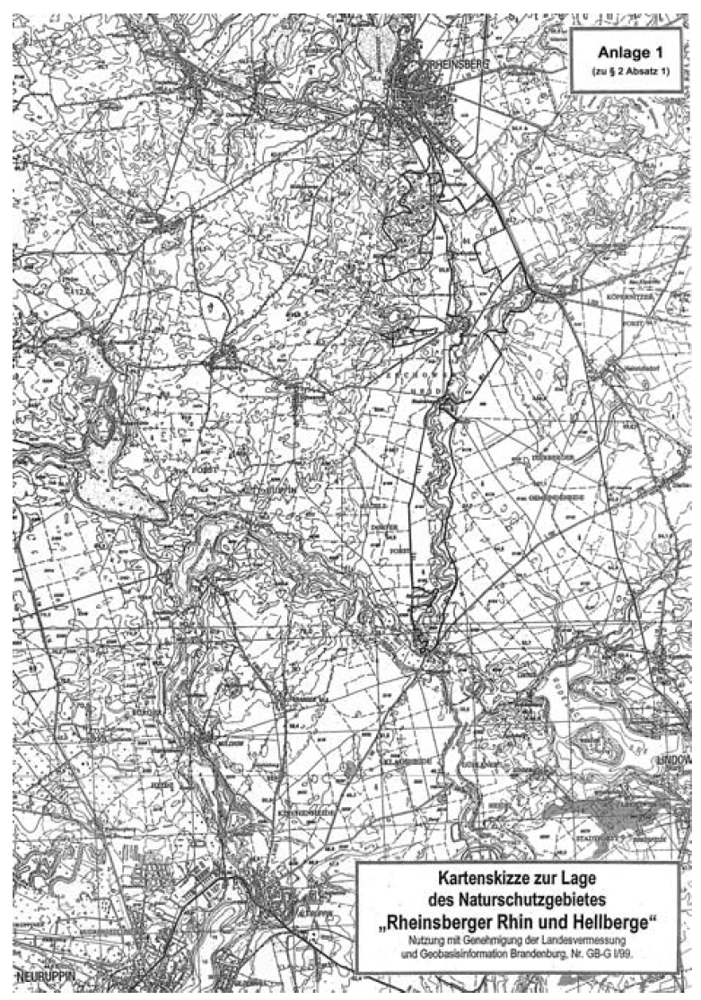 Kartenskizze zur Lage des Naturschutzgebietes "Rheinsberger Rhin und Hellberge"