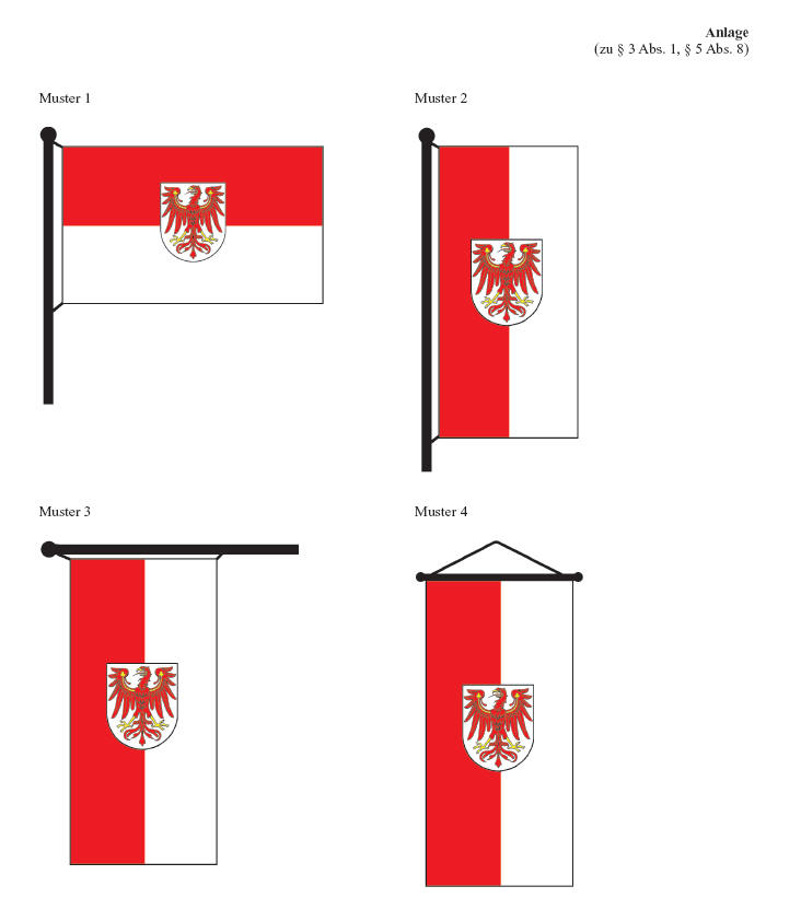 Anlage 1 zu § 3 Abs. 1, § 5 Abs. 8 - Seite 1 -, Muster für Landesflagge und Banner -