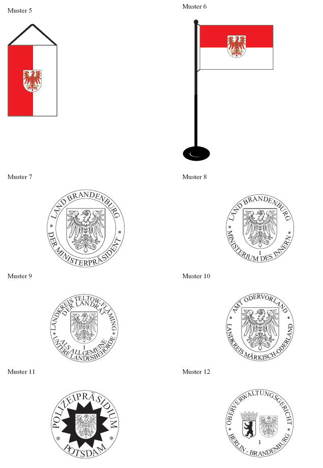 Anlage 1 zu § 3 Abs. 1, § 5 Abs. 8 - Seite 2 -, Muster für Landesflagge und Banner sowie für Dienstsiegel -