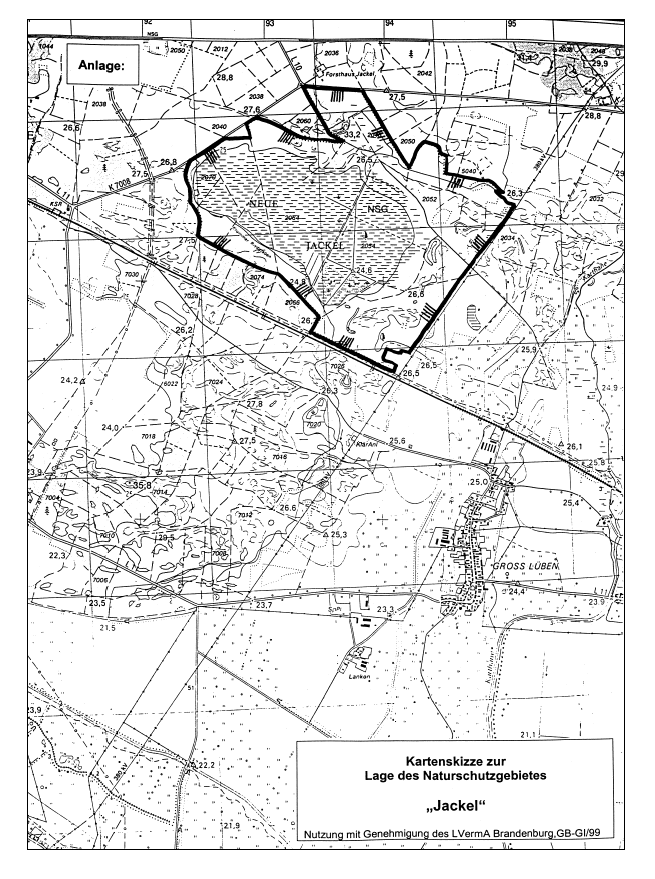 Kartenskizze zur Lage des Naturschutzgebietes "Jackel"
