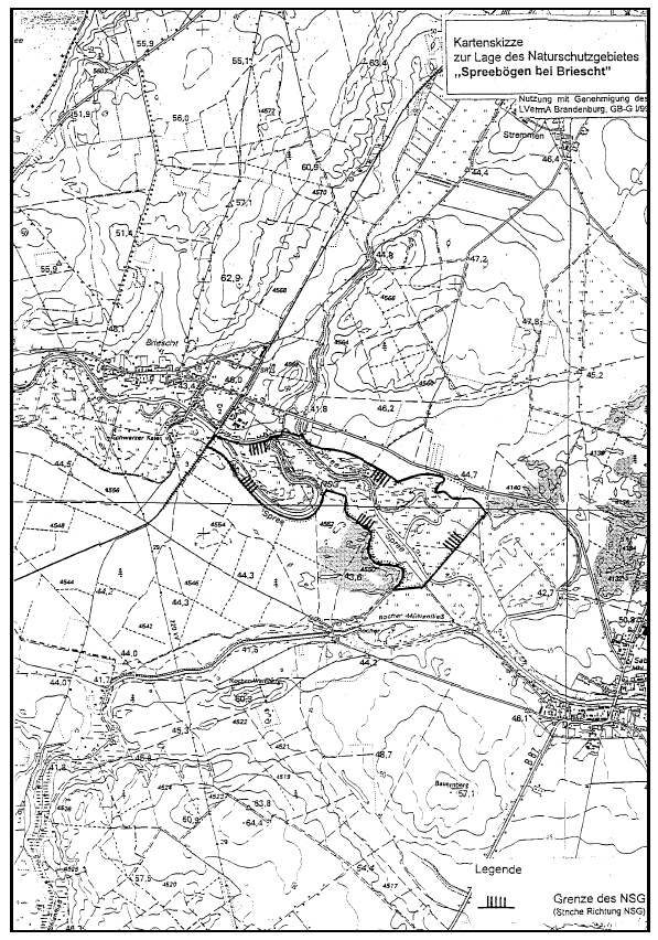 Kartenskizze zur Lage des Naturschutzgebietes "Spreebögen bei Briescht"