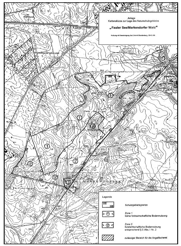 Kartenskizze zur Lage des Naturschutzgebietes "Fauler See/Markendorfer Wald"