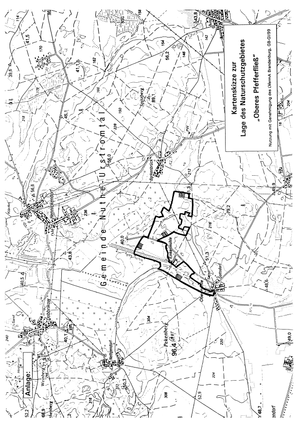 Kartenskizze zur Lage des Naturschutzgebietes "Oberes Pfefferfließ"