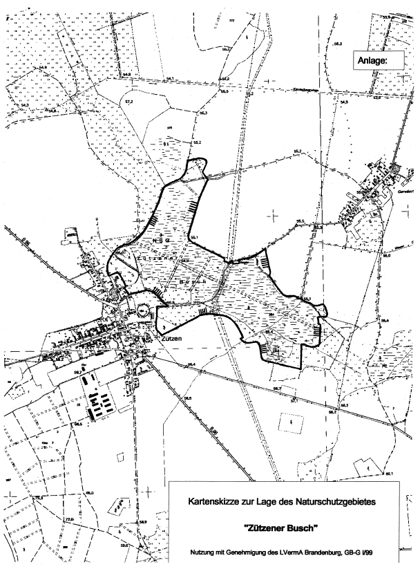 Kartenskizze zur Lage des Naturschutzgebietes "Zützener Busch"