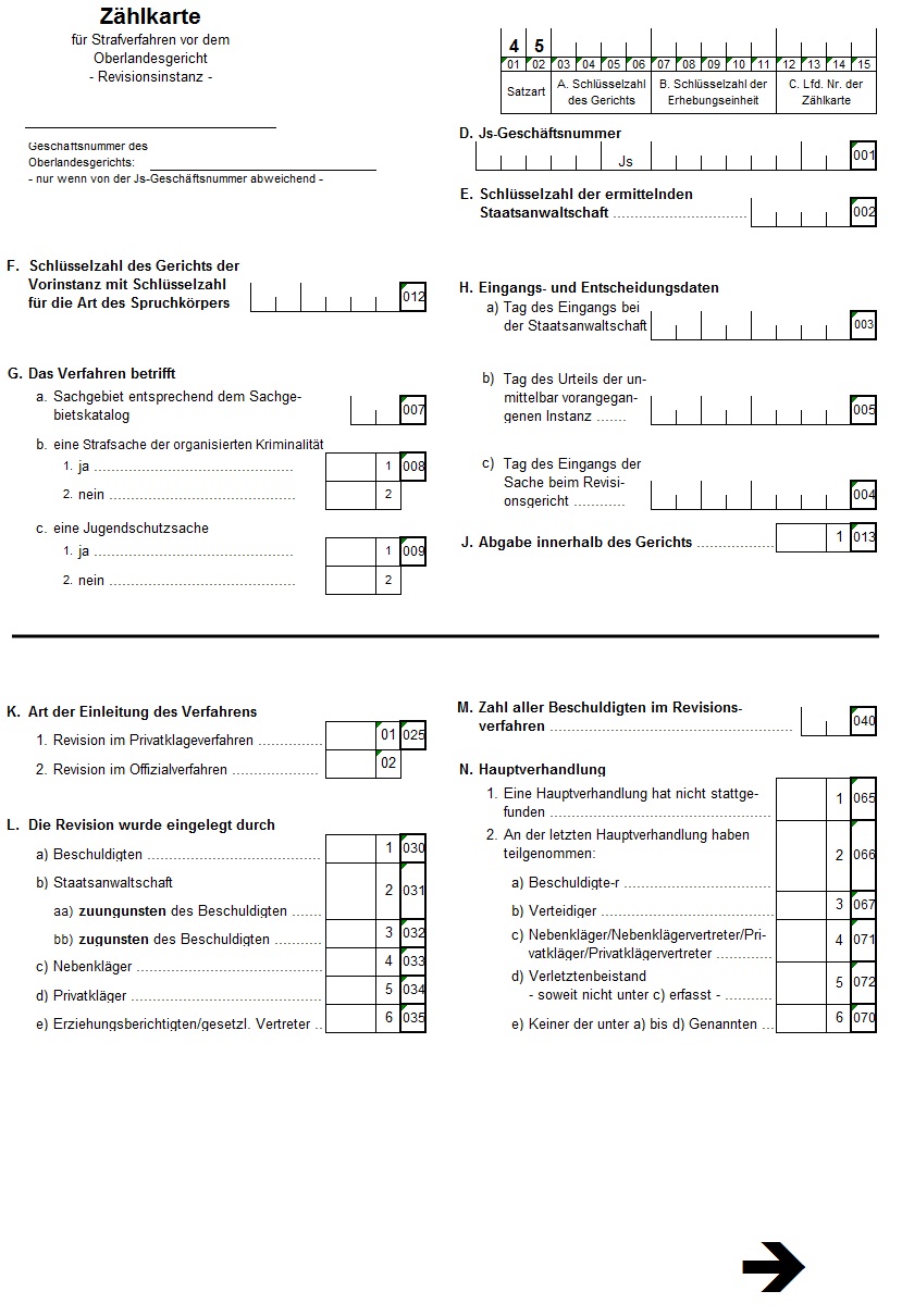 Zählkarte für Strafverfahren vor dem Oberlandesgericht -Revisionsinstanz-
