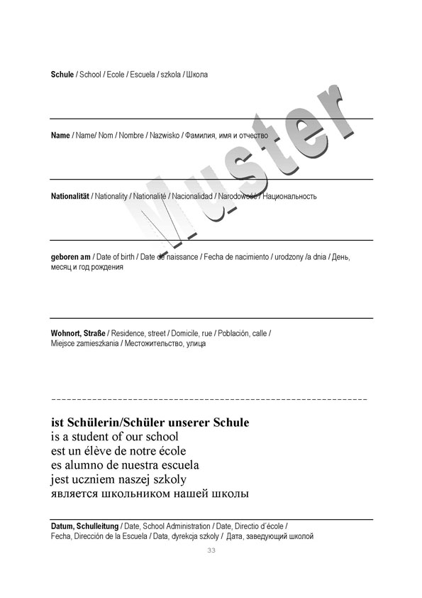 Muster: Schülerausweis