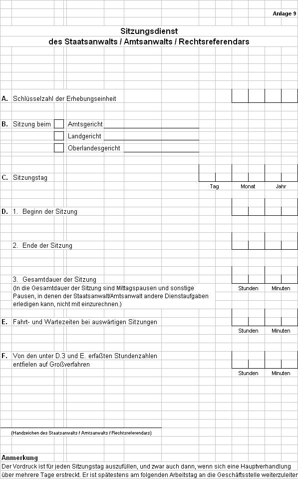 Anlage 9 Sitzungsdienst des Staatsanwalts/Amtsanwalts/Rechtsreferendars