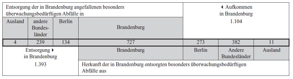 Darstellung der im Lannd Brandenburg 2003 angefallenen und entsorgten besonders überwachungsbedürftigen Abfälle (Angaben in 1.000 Tonnen)
